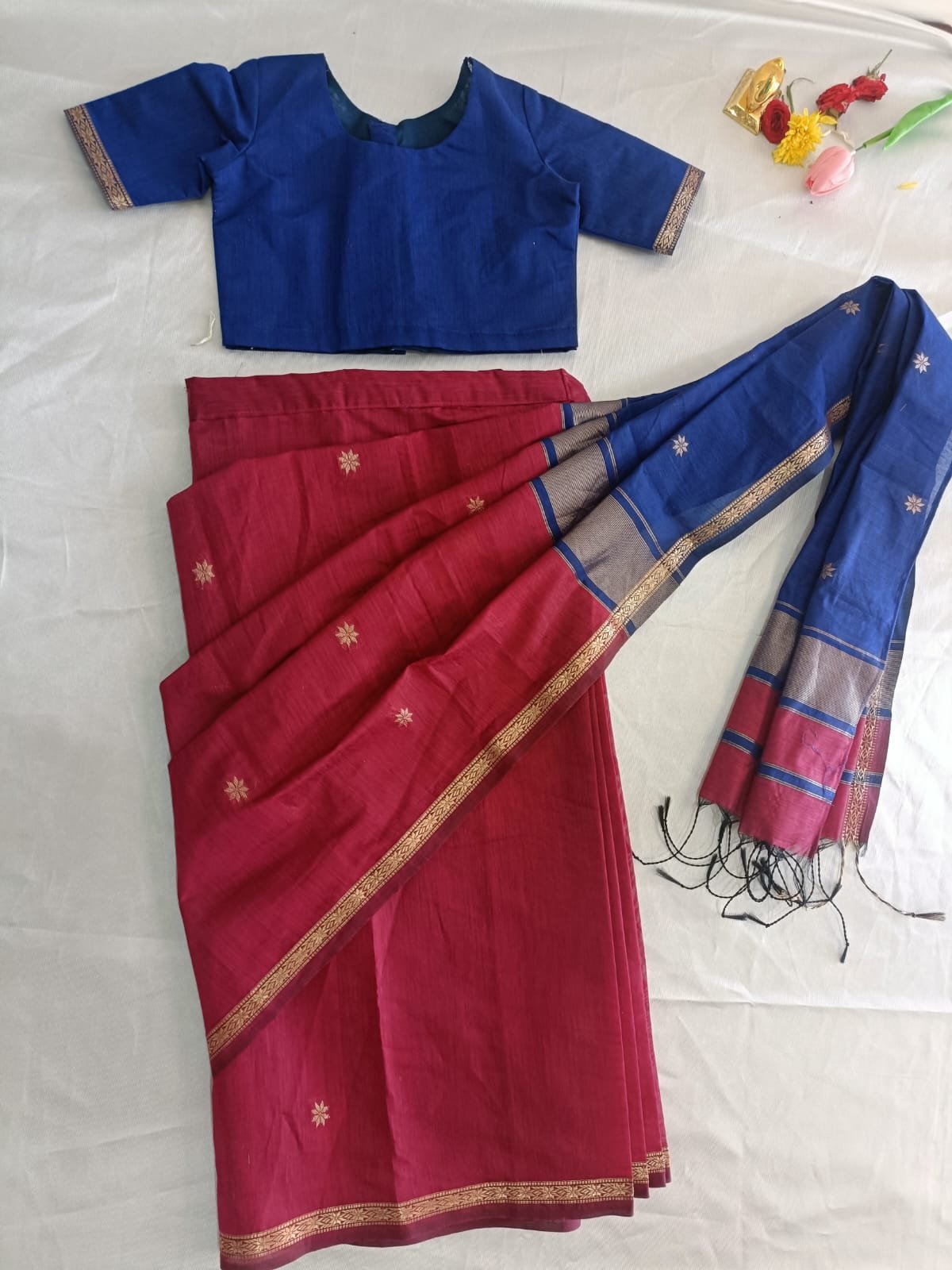 Kids Ready to Wear Saree - Maheshwari Cotton Saree - Image 2