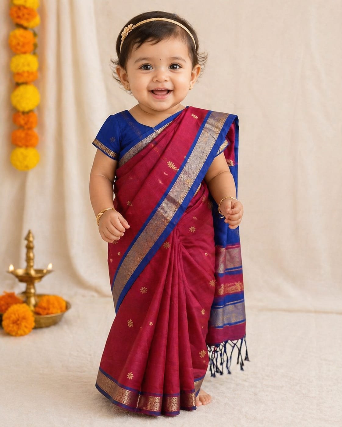 Kids Ready to Wear Saree - Maheshwari Cotton Saree