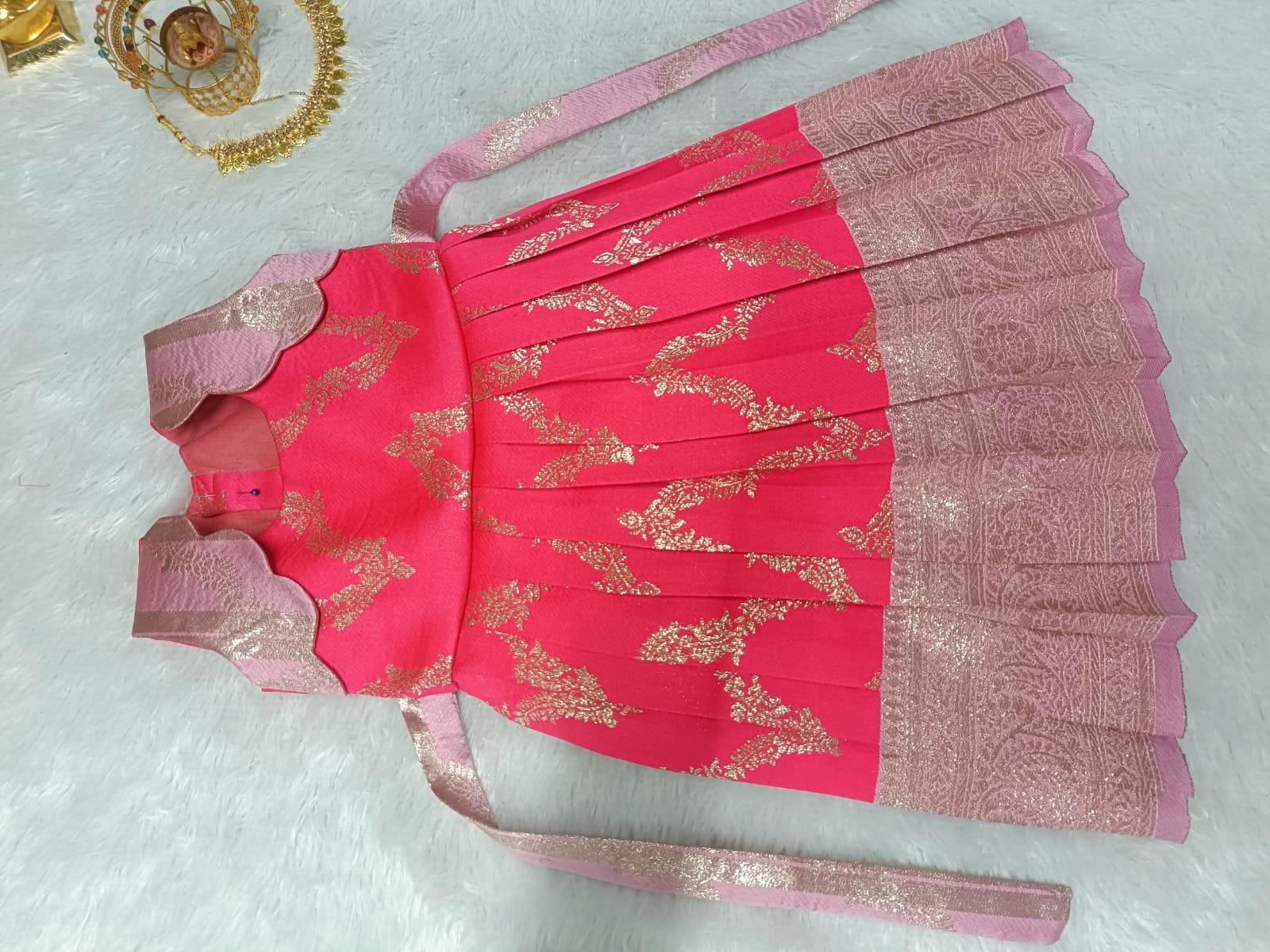 Pink Frock with Peach Border - Image 3