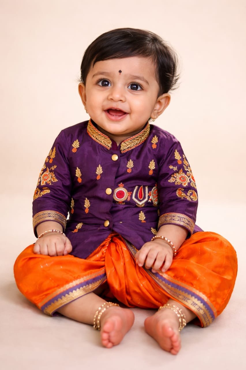 Purple Kurta with Tirupathi Symbol and Dhoti - Image 5