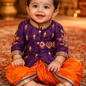 Purple Kurta with Tirupathi Symbol and Dhoti