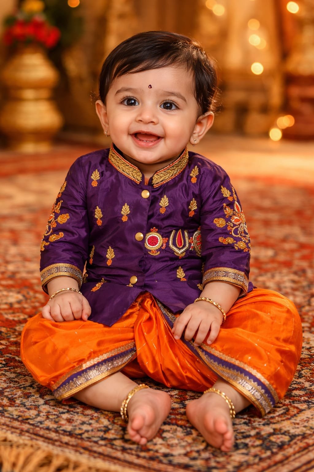 Purple Kurta with Tirupathi Symbol and Dhoti