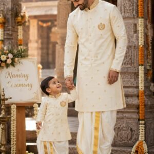 Cream and Gold - Raw/Cotton/Semi Silk with Initial Embroidery