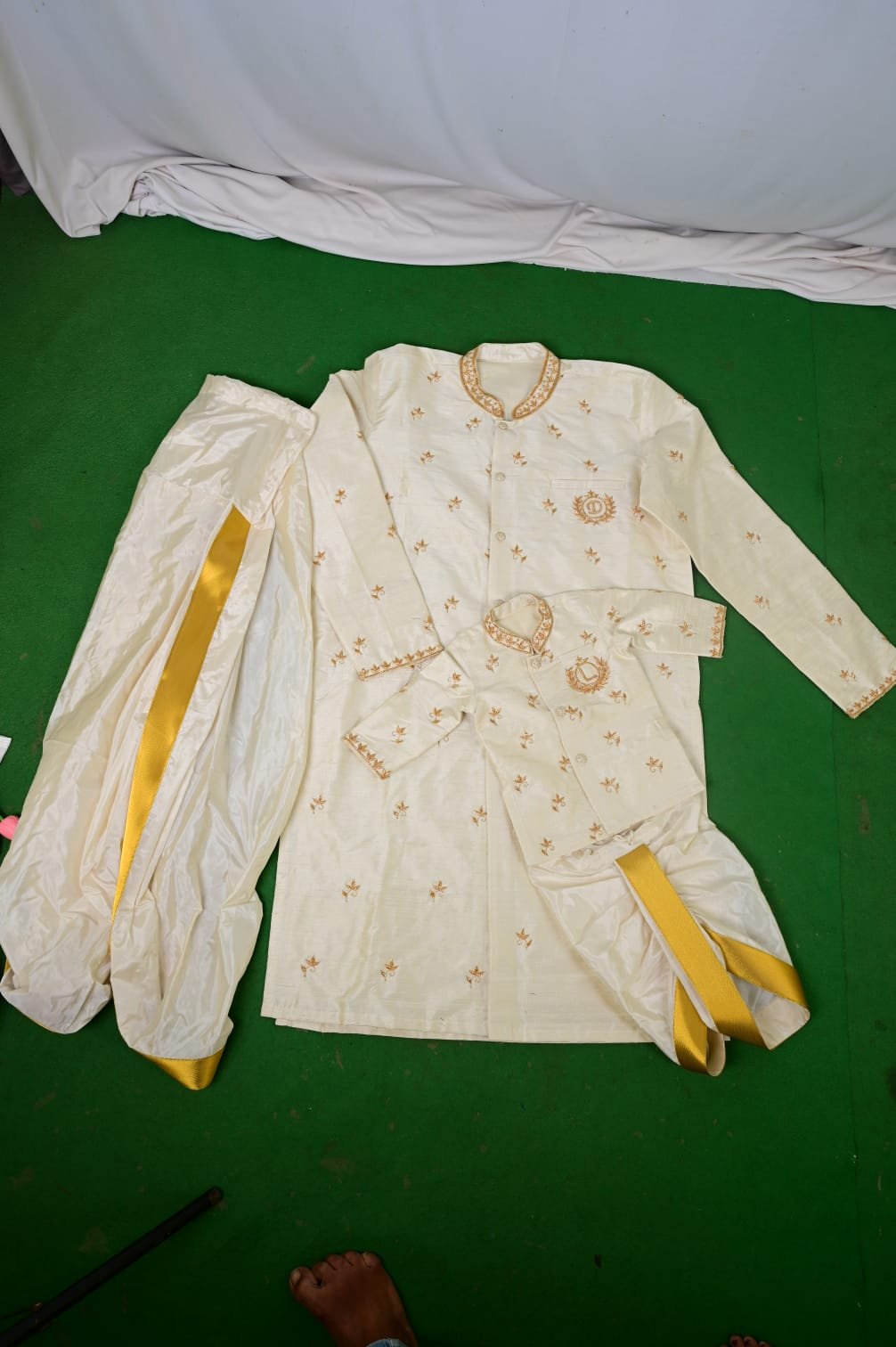 Cream and Gold - Raw/Cotton/Semi Silk with Initial Embroidery - Image 4