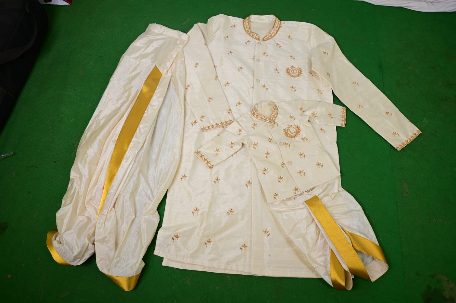 Cream and Gold - Raw/Cotton/Semi Silk with Initial Embroidery - Image 2